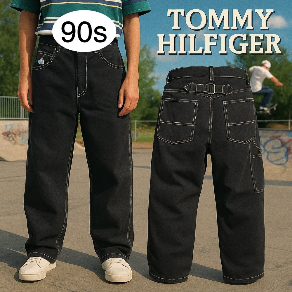 Vintage 90s Tommy Hilfiger Carpenter Jeans 34 TH Buckle Skater Y2K Streetwear